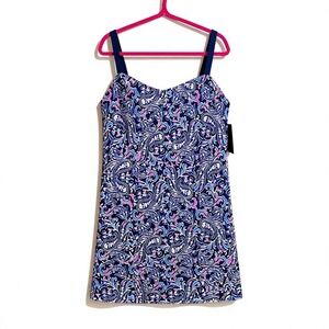 Alisha Levine Swimdress Plus 22W Swim Bathing Suit One Piece Paisley Blue Pink